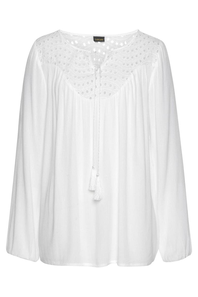 Boho Eyelet Blouse, Alternate, color, White