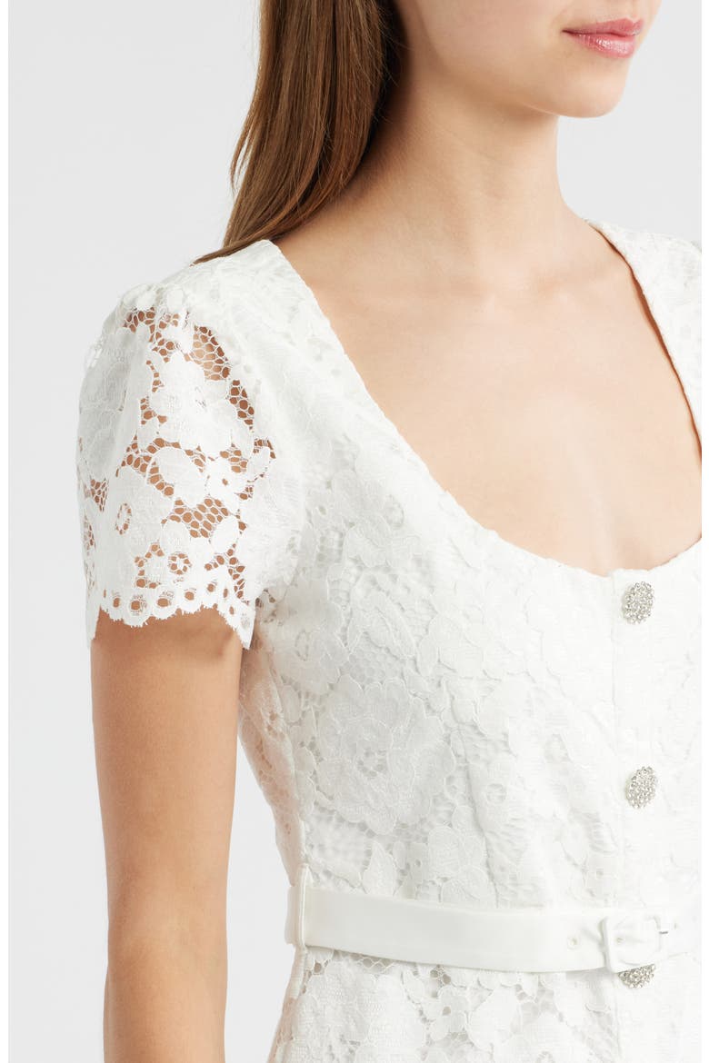 Dilana Belted Lace Dress, Alternate, color, WHITE