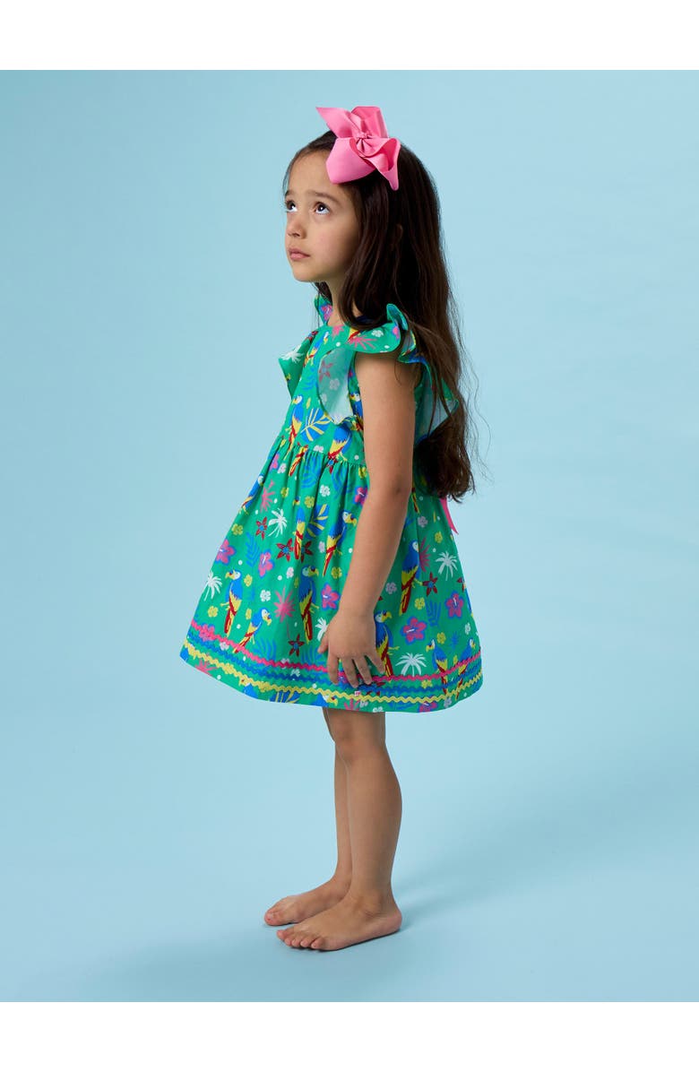 RuffleButts Woven Butterfly Sleeve Bow Dress, Alternate, color, Parrot Palms