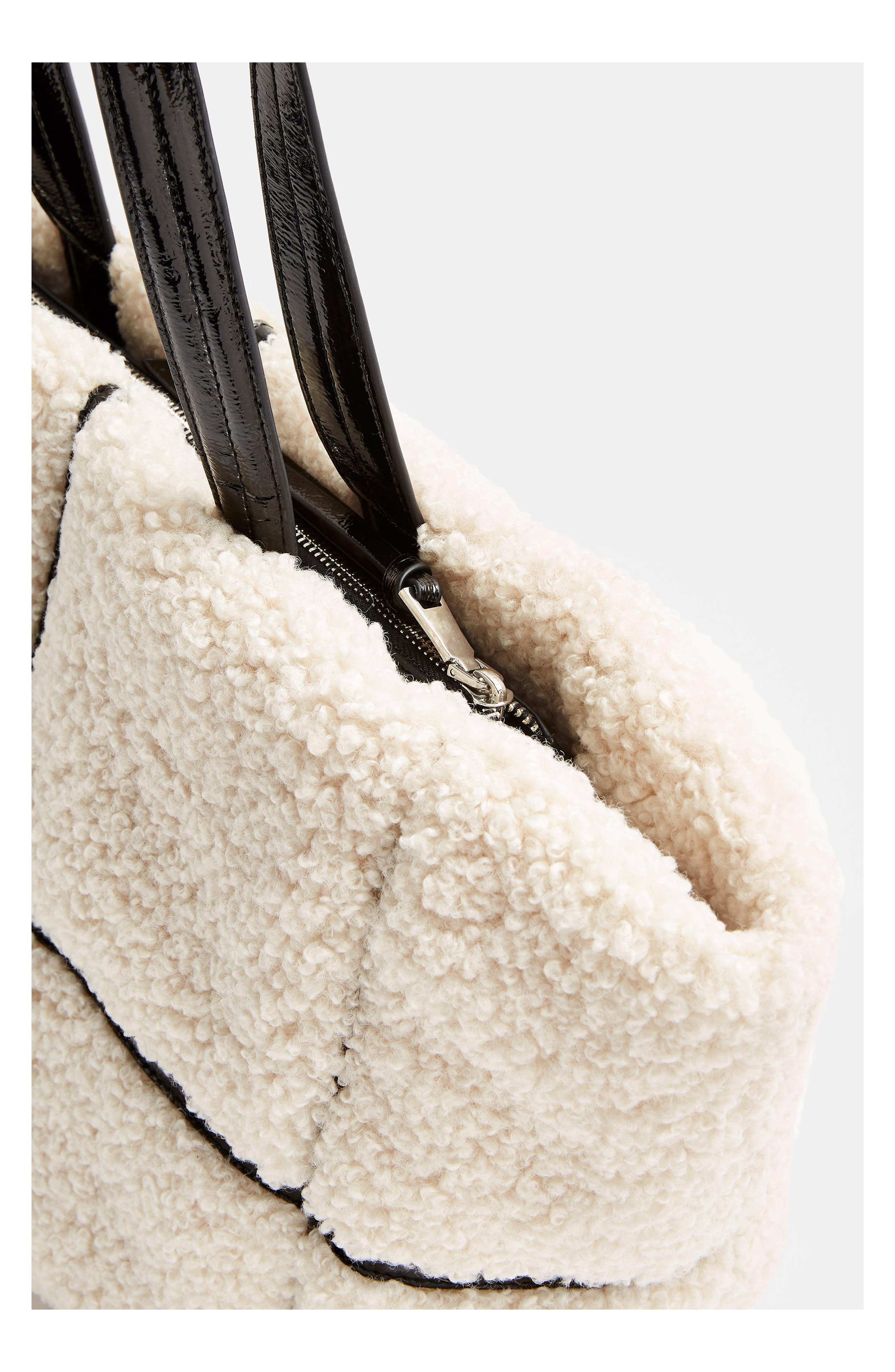 Topshop Faux Fur & Vinyl Tote Bag, Alternate, color, 
