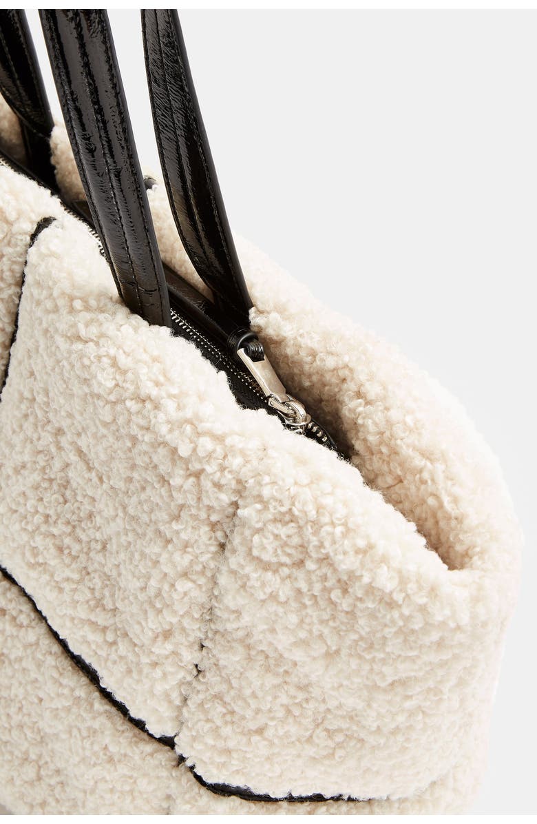 Topshop Faux Fur & Vinyl Tote Bag, Alternate, color,