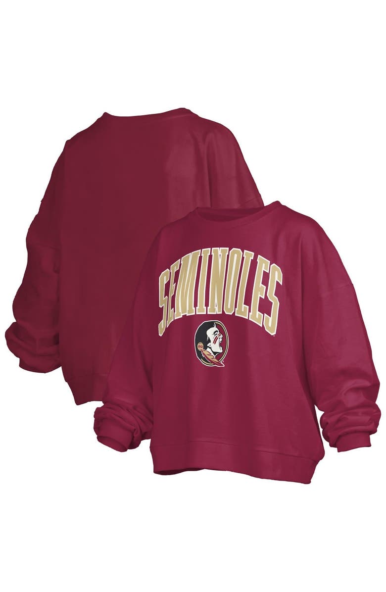 PRESSBOX Women's Pressbox Garnet Florida State Seminoles Janise Arch Over Logo Waist Length Oversized Pullover Sweatshirt, Main, color,