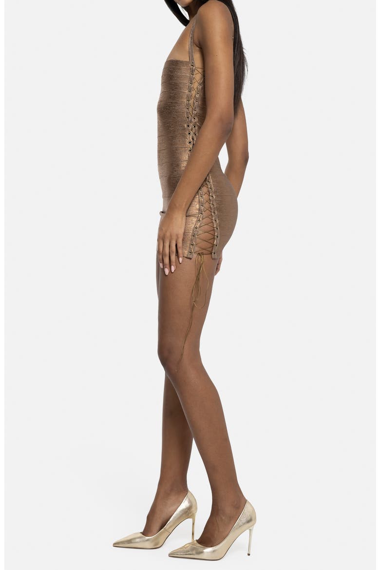 Lace Up Metallic Minidress, Alternate, color, BRONZE
