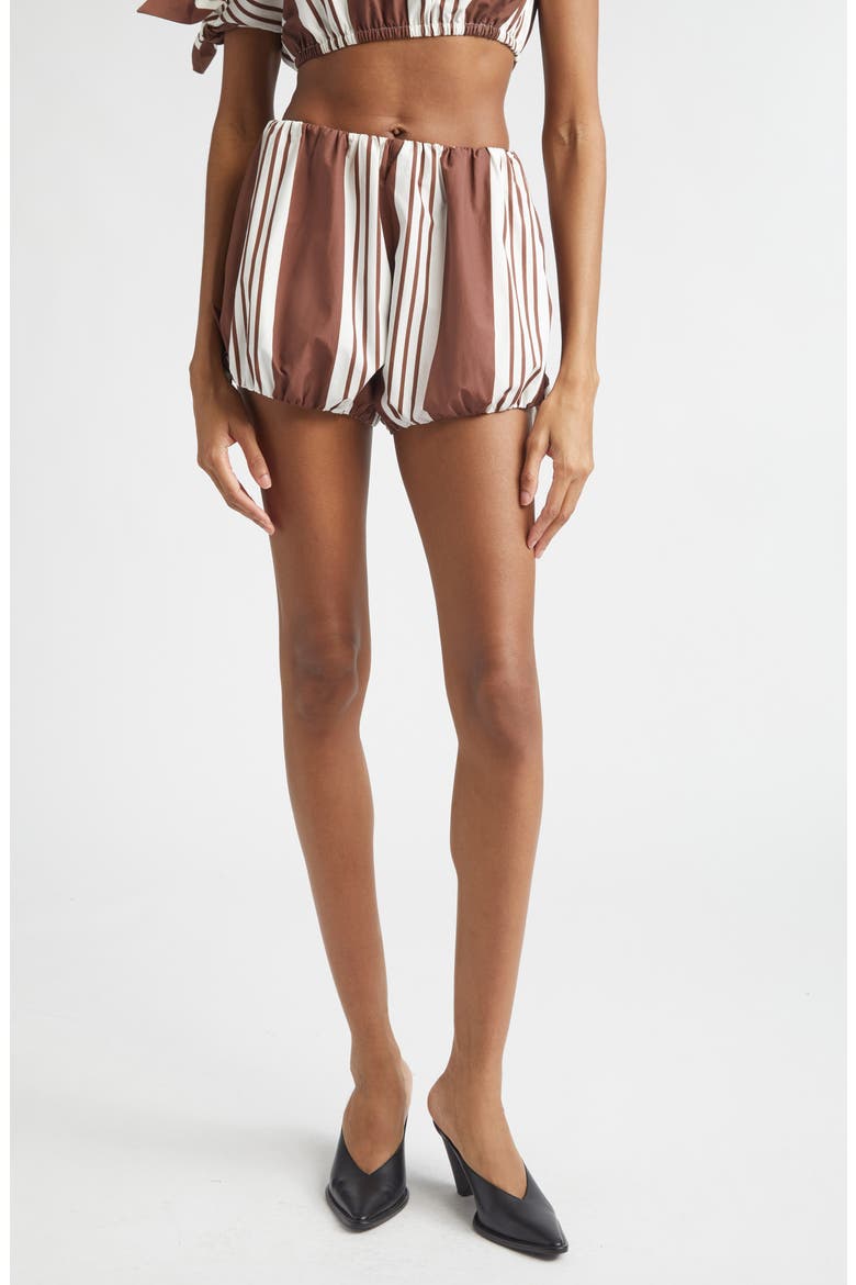 Rosie Stripe Bubble Hem Shorts, Main, color, CHOC STRIPE