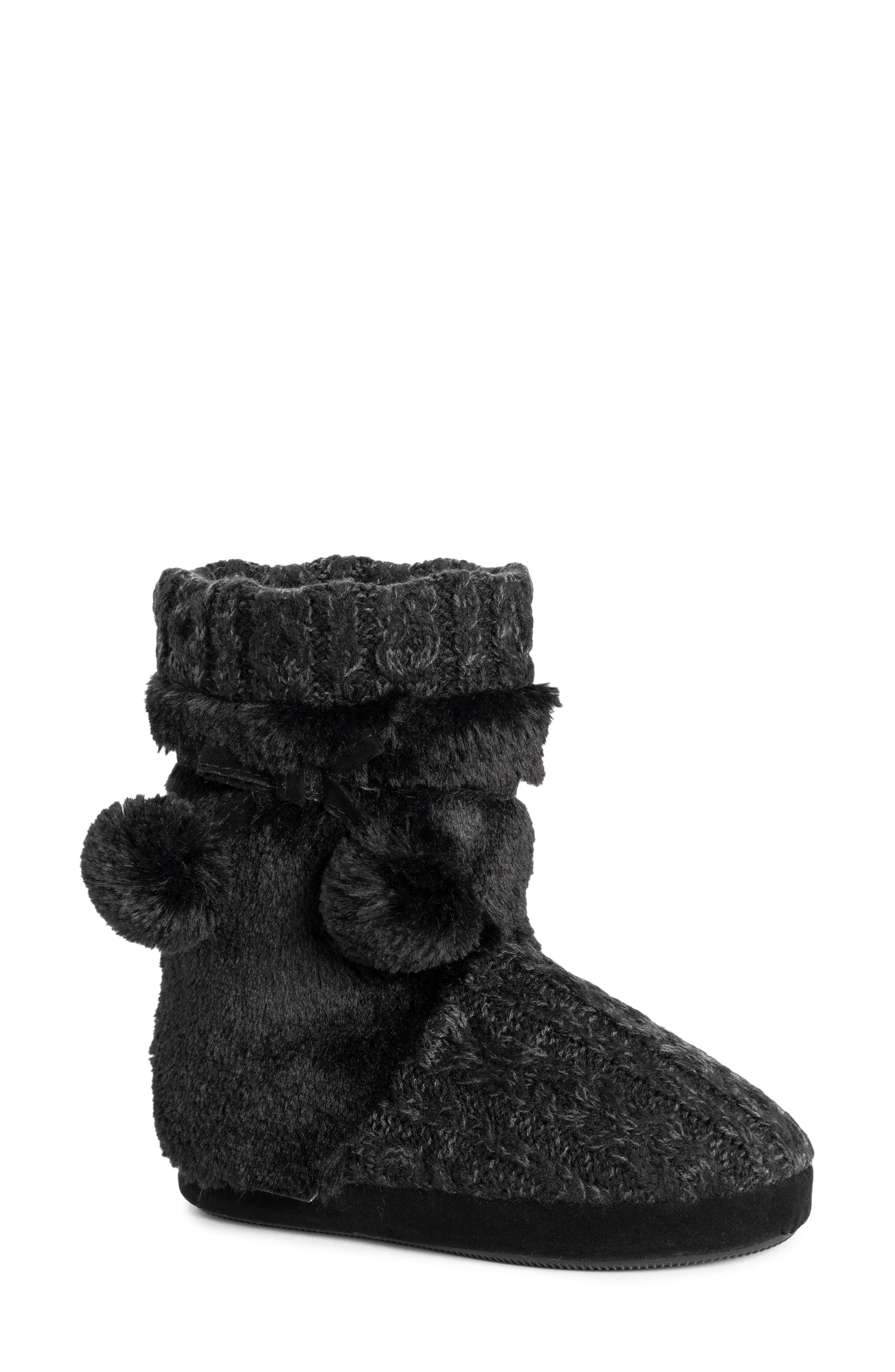MUK LUKS Delanie Faux Fur Pompom Knit Boot, Main, color, 