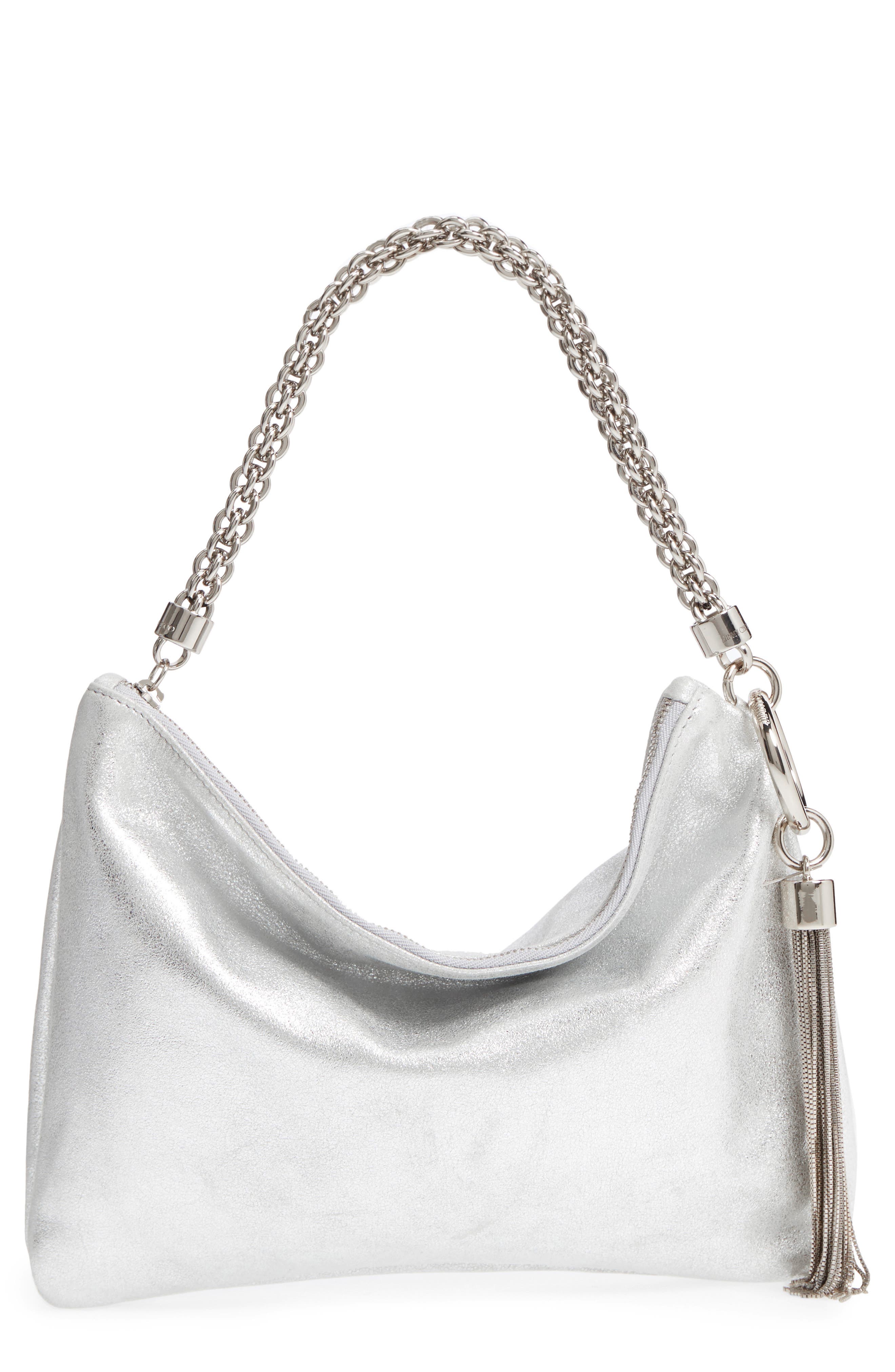 Jimmy Choo Callie Evening Metallic Leather Clutch, Main, color, 