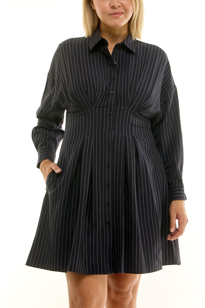Bi-Stretch Long Sleeve Shirtdress, Alternate, color, NAVY / WHITE