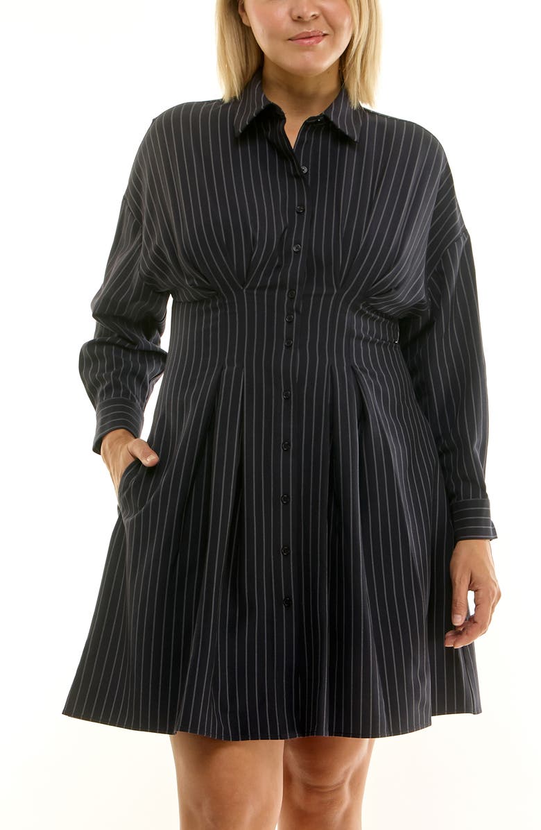 Nicole Miller Poplin Long Sleeve Shirtdress, Alternate, color, Navy / White