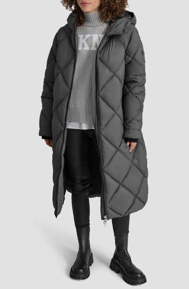 DKNY Diamond Quilted Puffer Coat, Alternate, color, Titan