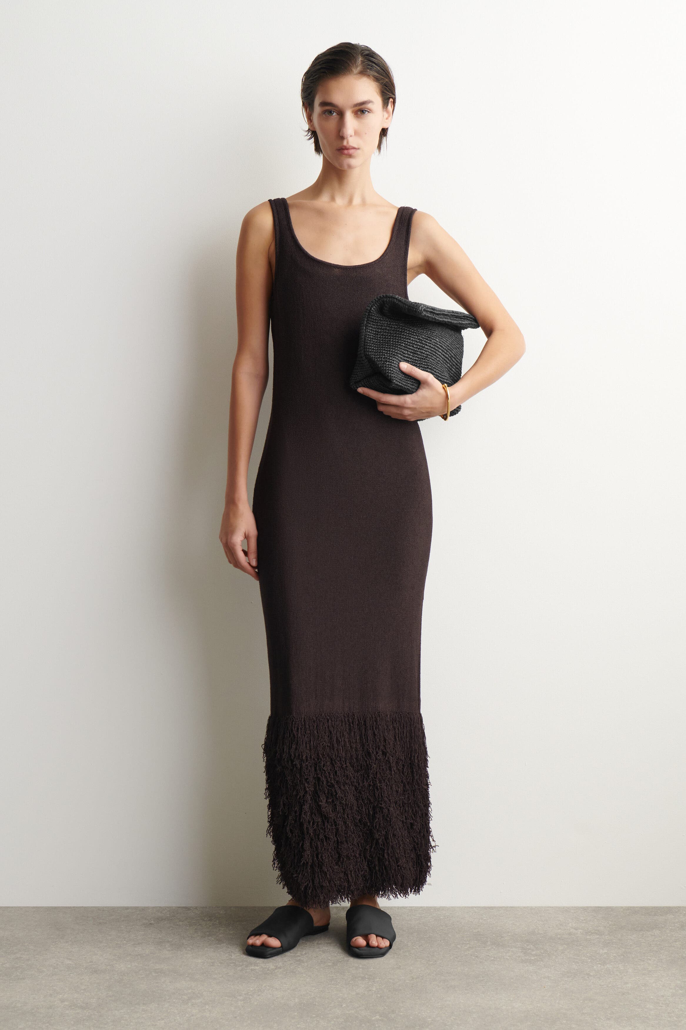 COS Folded Clutch Bag - Straw, Main, color, Black