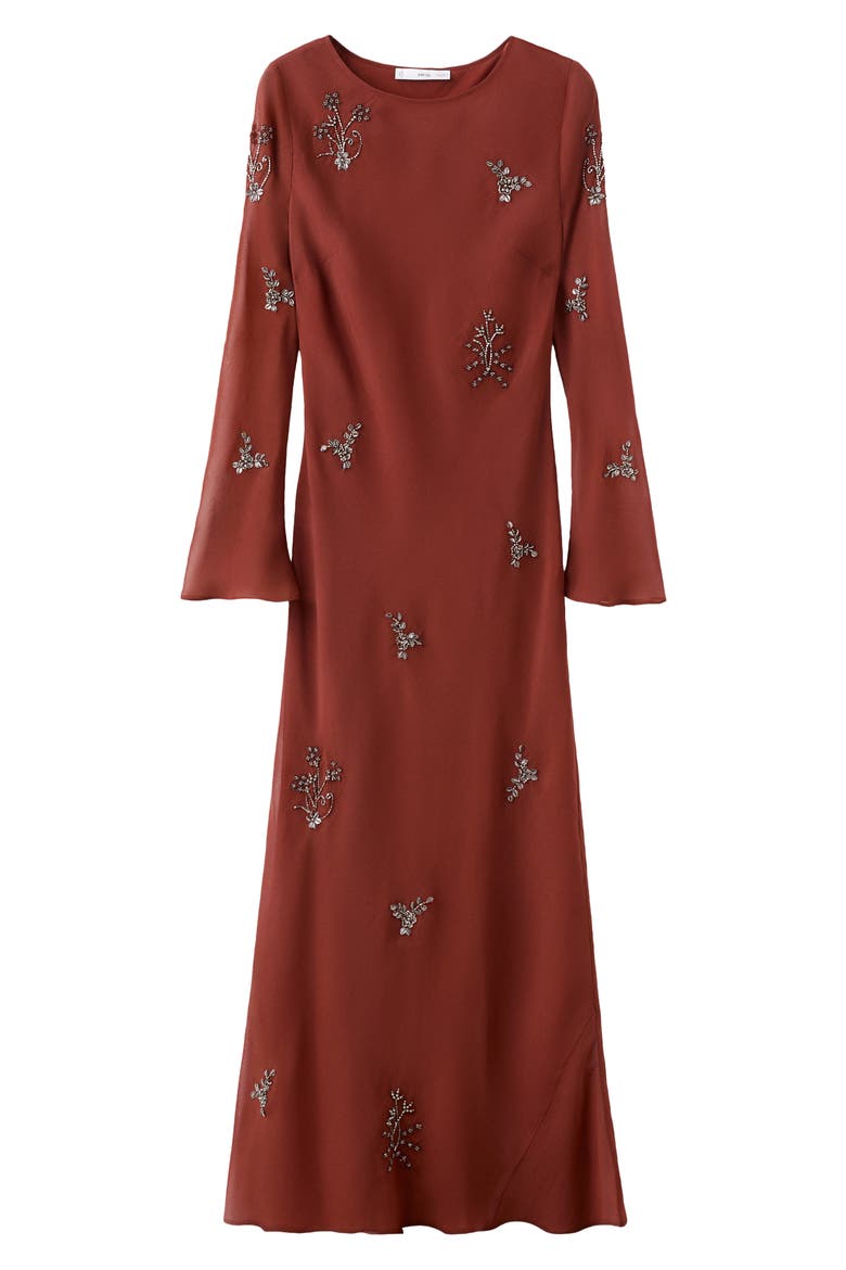 Embellished Long Sleeve Midi Dress, Alternate, color, RUSSET