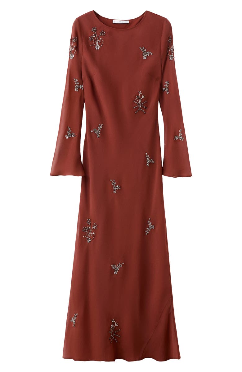 MANGO Embellished Long Sleeve Midi Dress, Alternate, color, Russet