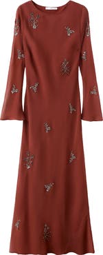 MANGO Embellished Long Sleeve Midi Dress