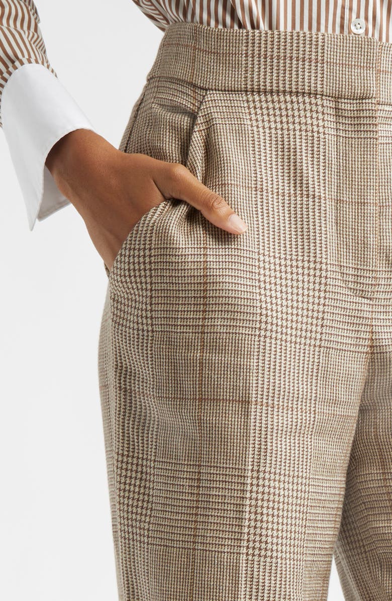 Veronica Beard Tonelli Windowpane Plaid Linen & Cotton Pants, Alternate, color, Ecru/ Ochre