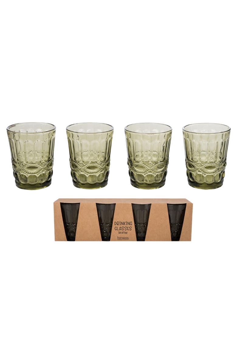 Transpac Green Embossed Juice Glass Set of 4 Stylish Drinkware for Home Decor and Spring Gatherings Indoor Use, Main, color, Green