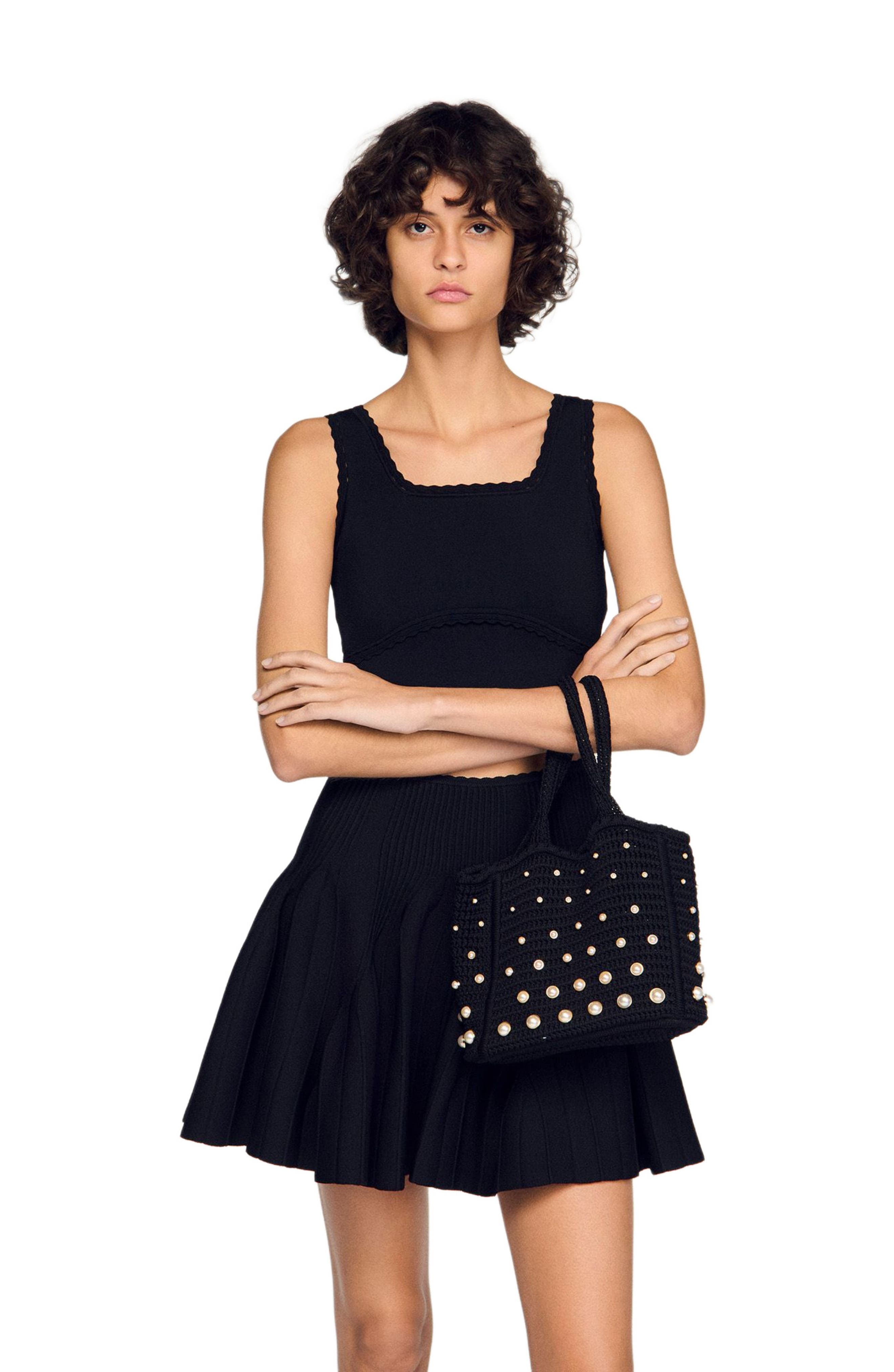 SANDRO Beaded crochet bag, Alternate, color, Black