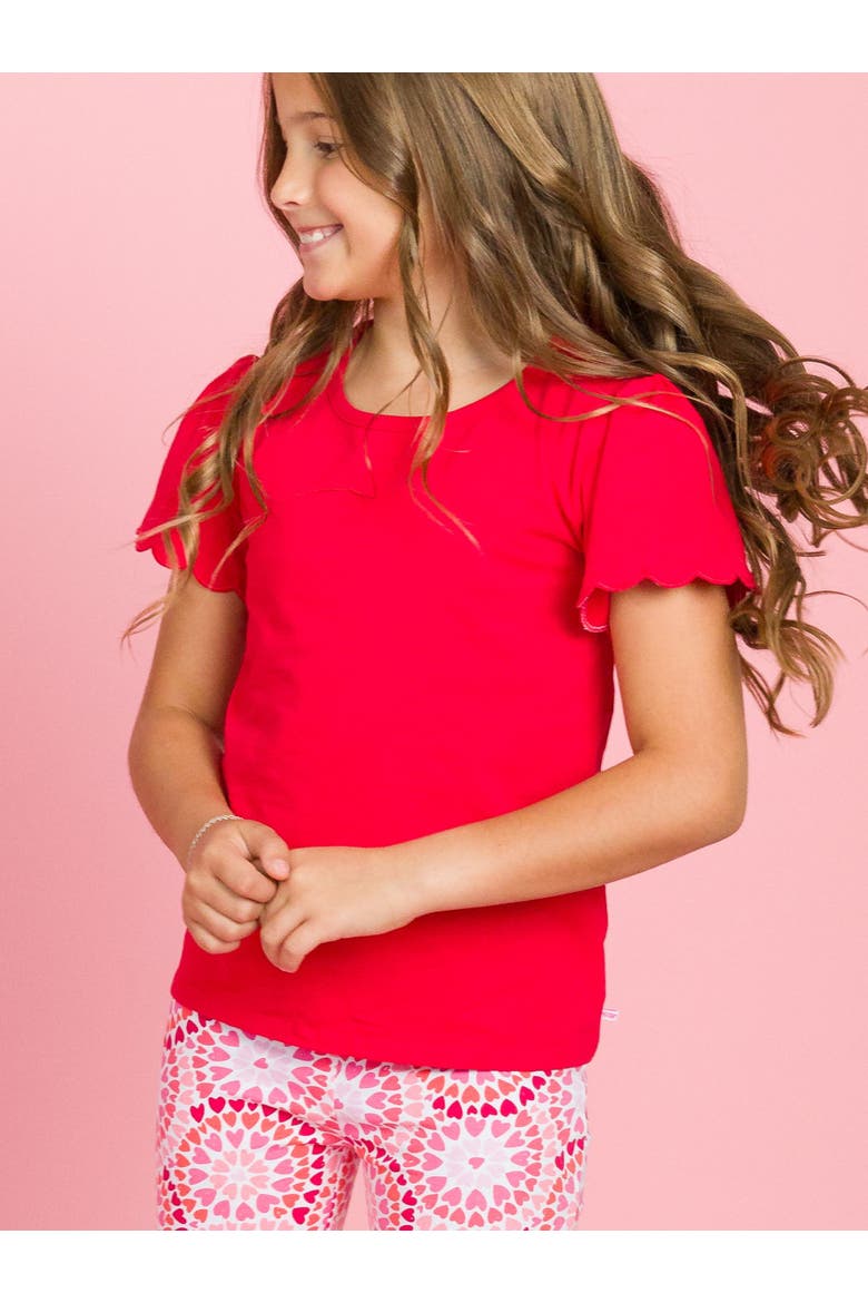 Toddler Girls Short Sleeve Scallop Tee, Alternate, color, Red