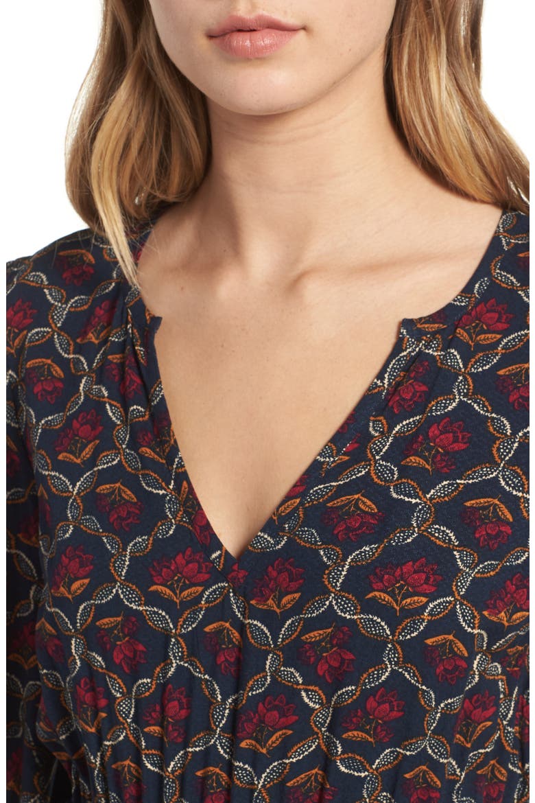 Print Midi Dress, Alternate, color, NAVY NIGHT LATTICE