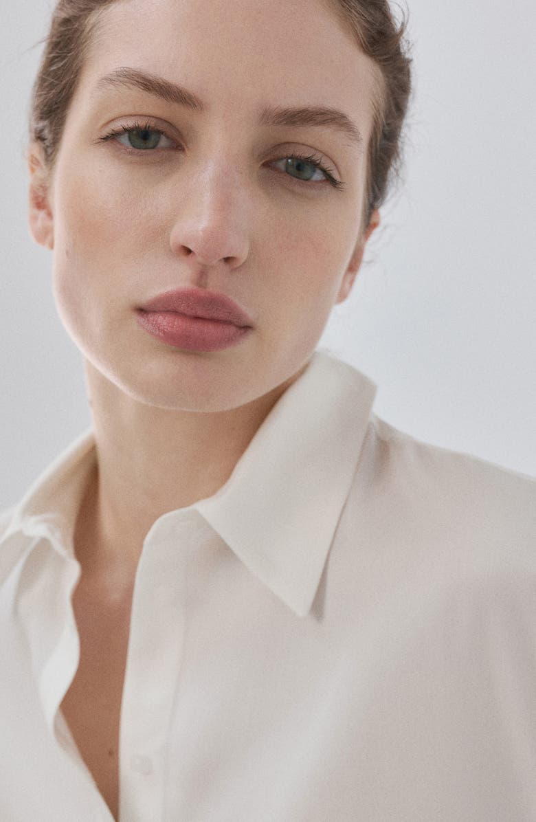 MANGO Straight Button-Up Shirt, Alternate, color, Ecru