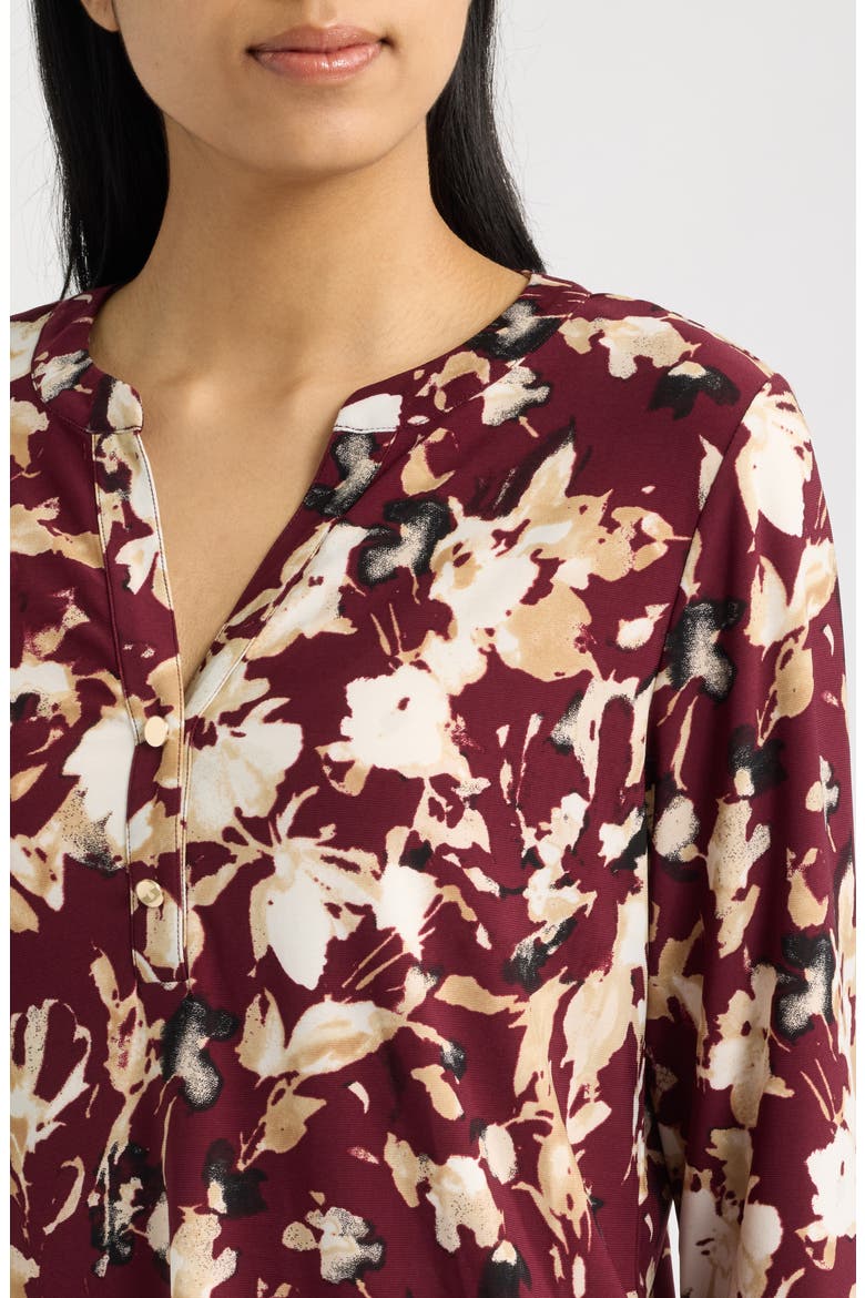 Floral Print Three-Quarter Sleeve Henley, Alternate, color, BAROLO MULTI