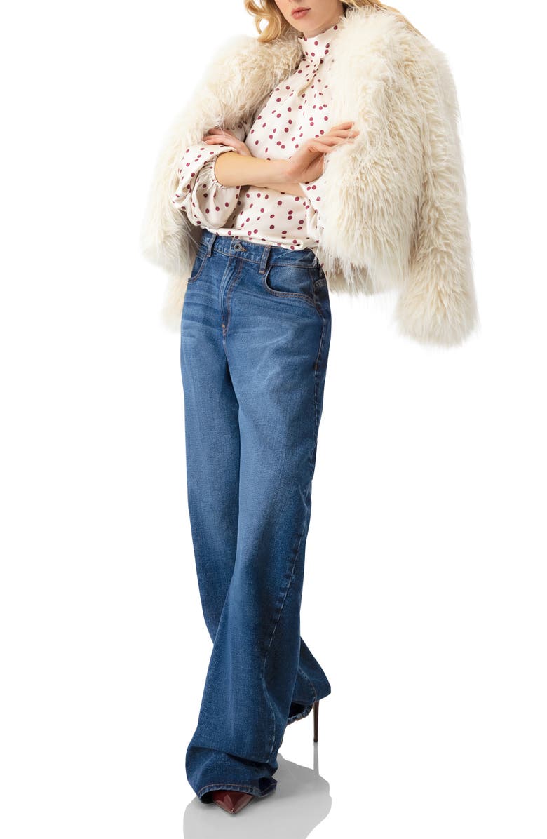 IVONNE Long Sleeve Polka Dot Blouse with Neck Tie, Alternate, color, Ivory