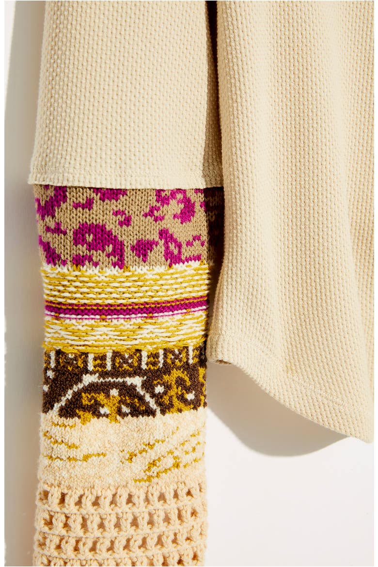 In the Mix Jacquard Cuff Top, Alternate, color, LINEN COMBO