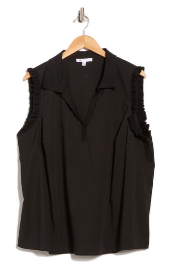 Dr2 By Daniel Rainn Ruffle Cotton Blend Poplin Tank