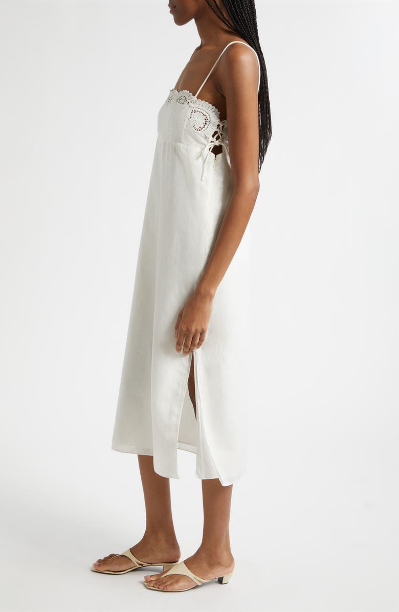 POSSE Darya Broderie Trim Side Tie Midi Dress, Alternate, color, Cream