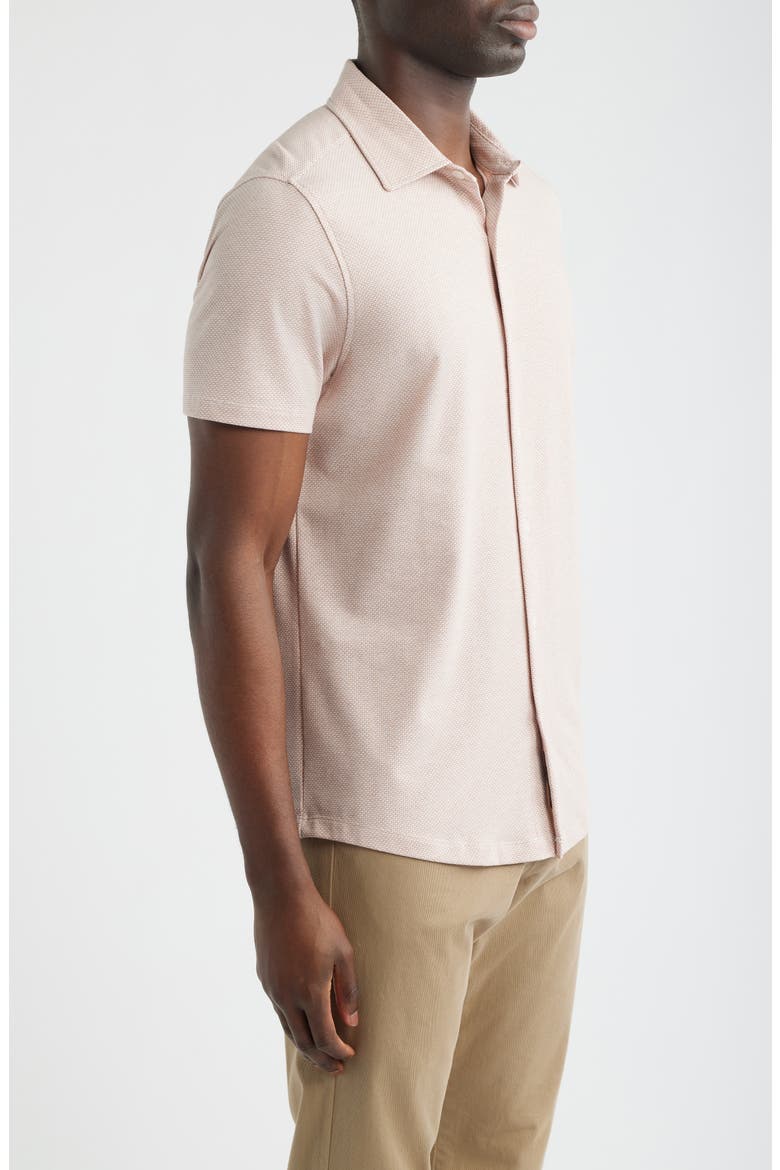 Keyes Slim Fit Microprint Short Sleeve Knit Button-Up Shirt, Alternate, color, CORAL