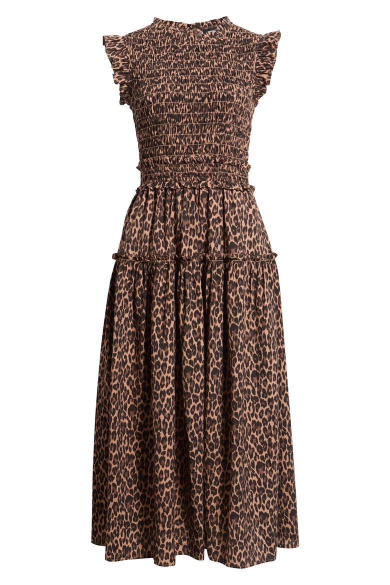 Smocked Mid Dress, Main, color, LEOPARD