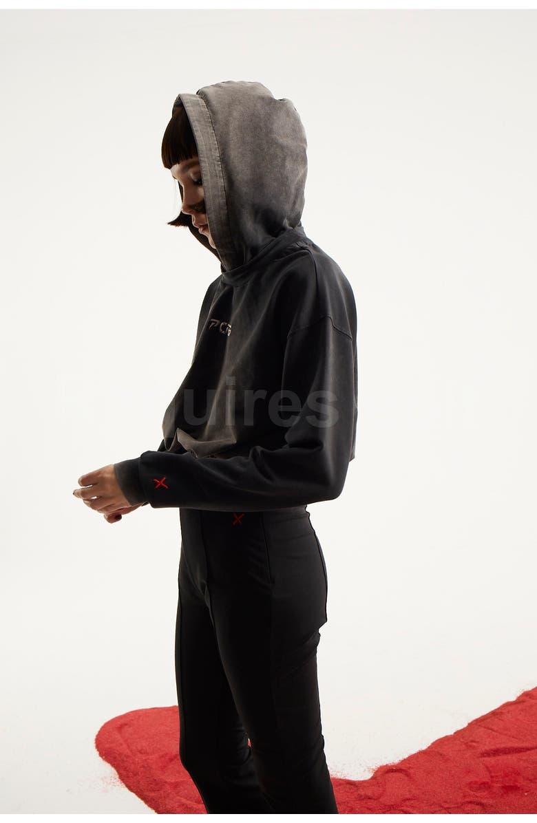 PCFG Cotton Acid Washed Crop Hoodie, Alternate, color, Black