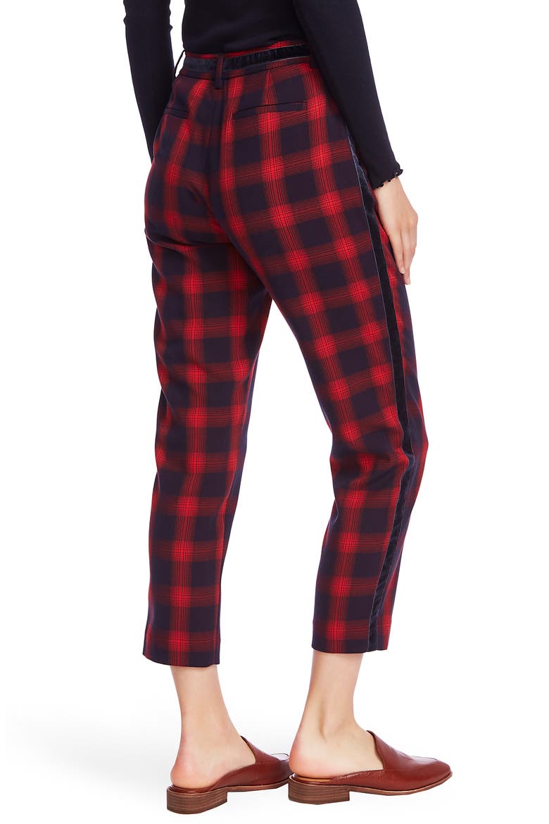 Velvet Stripe Shadow Plaid Crop Pants, Alternate, color, BLUE NIGHT