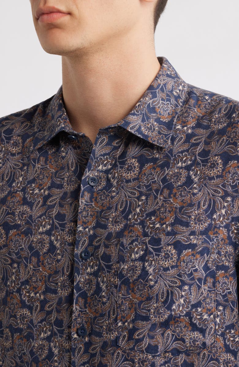 Nordstrom Floral Paisley Short Sleeve Linen Button-Up Shirt, Alternate, color, Navy Jasmine Paisley