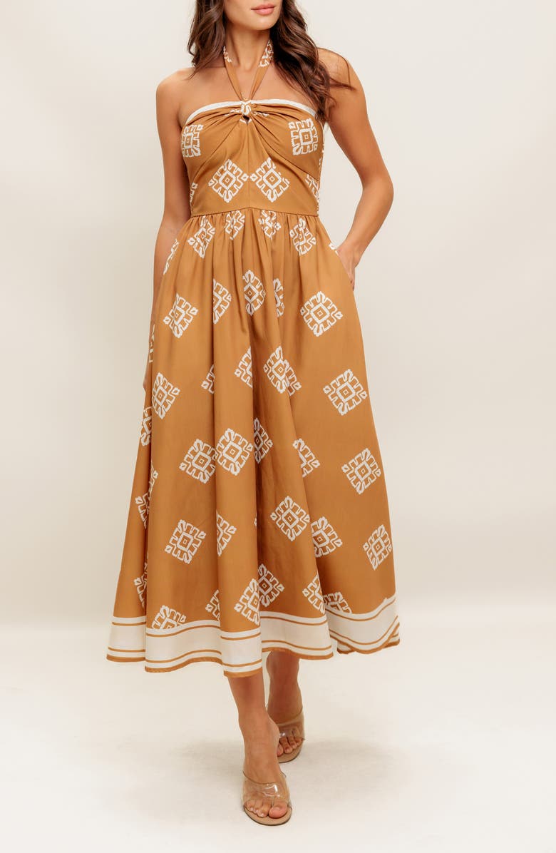 FLYING TOMATO Halter Neck Midi Dress, Alternate, color, Rust