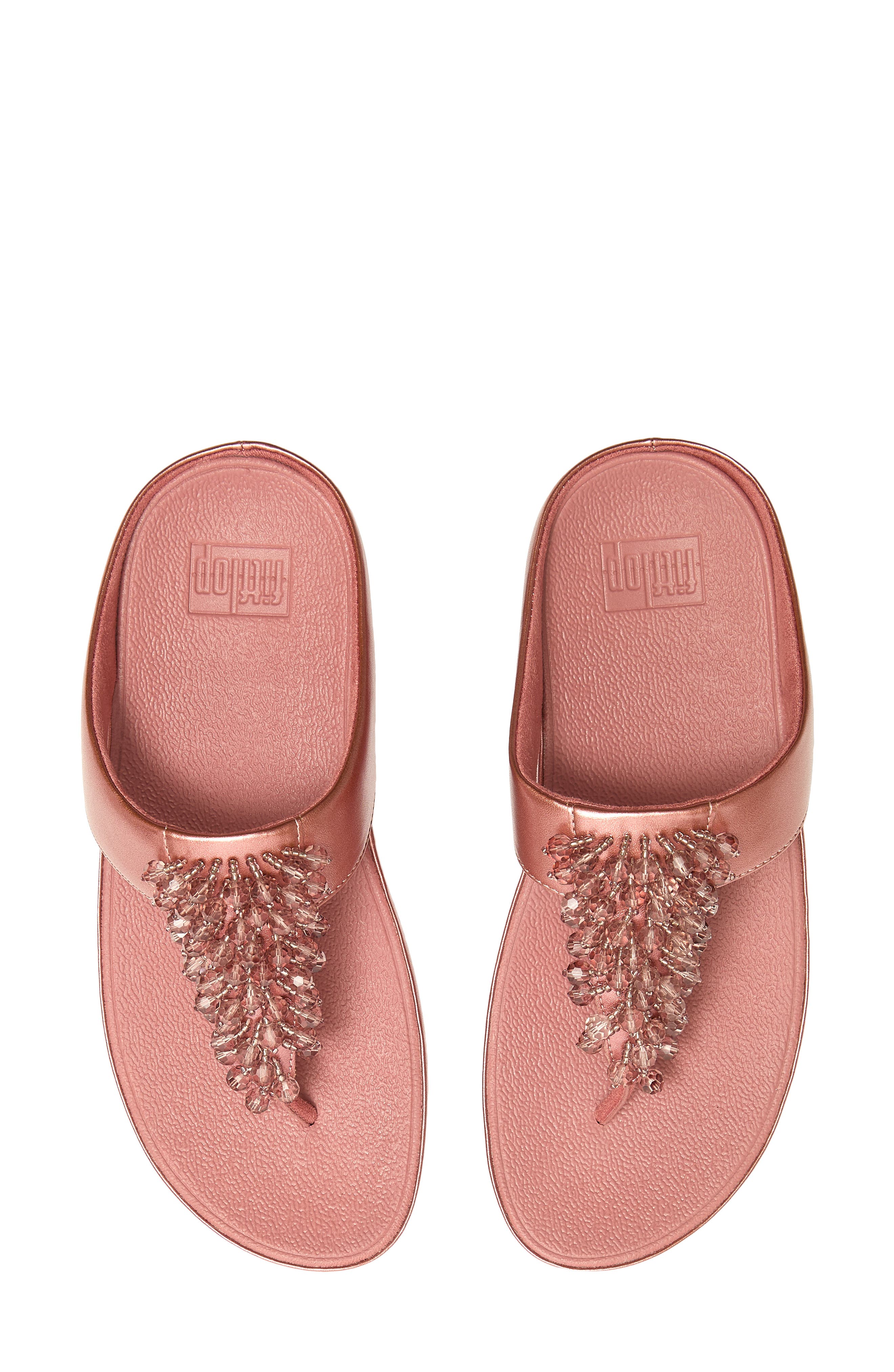 Rumba Iridescent Beaded Post Toe Wedge Sandal, Alternate, color, METALLIC RUST ROSE