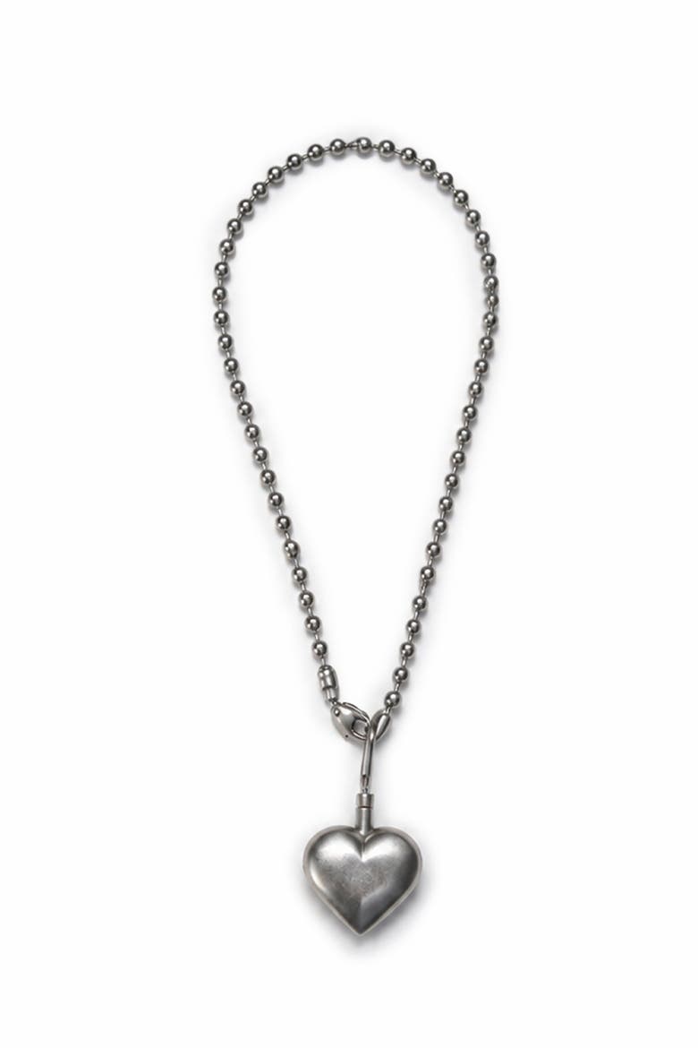 Puffed Heart Necklace II, Main, color, Silver