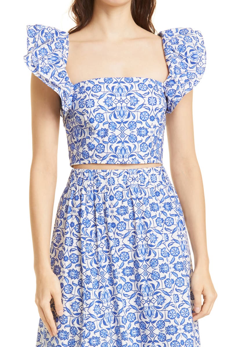 Cara Cara Darby Flutter Sleeve Cotton Crop Top, Main, color,