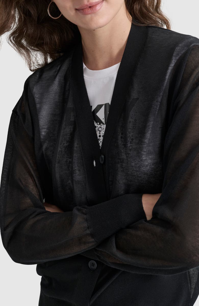 DKNY Relaxed Fit Sheer Cotton Blend Cardigan, Alternate, color, 