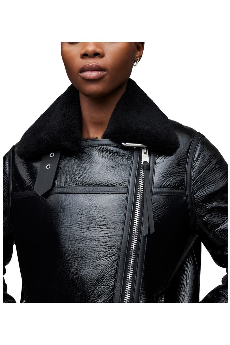 Rei Genuine Shearling & Leather Moto Jacket, Alternate, color, BLACK