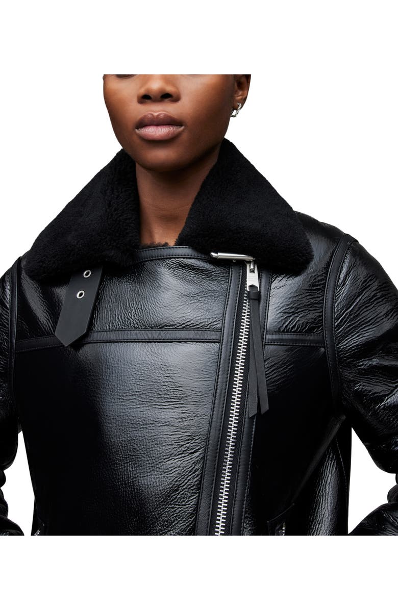 AllSaints Rei Genuine Shearling & Leather Moto Jacket, Alternate, color,