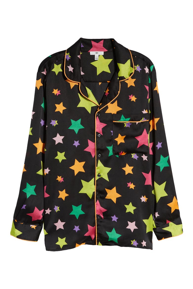 Pride Gender Inclusive Print Satin Shirt, Alternate, color, BLACK MULTI SHOOTING STARS