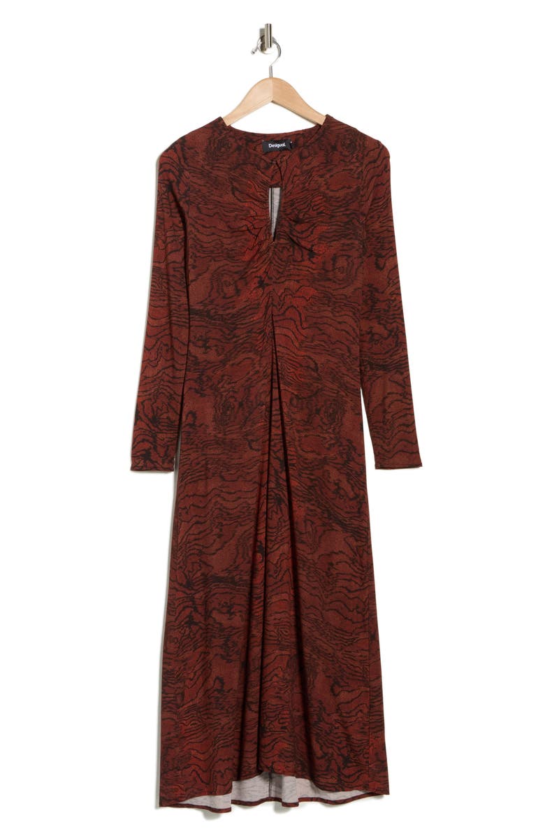 Desigual Print Long Sleeve Maxi Dress, Main, color, Orange