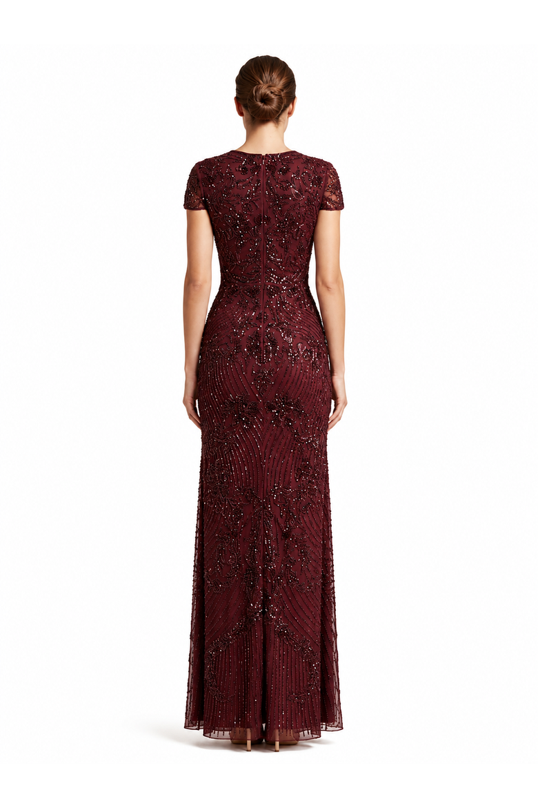 Beaded Cap Sleeve Gown, Alternate, color, Wine