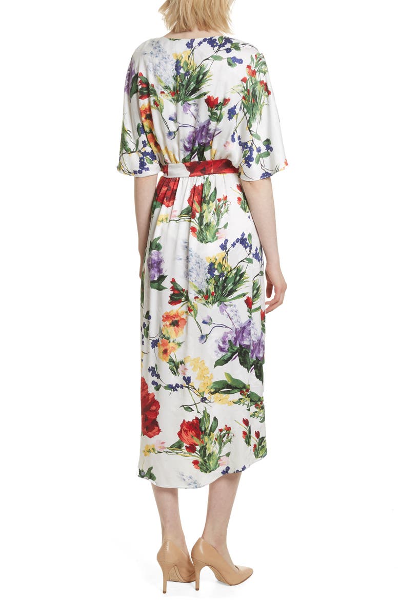 Alice + Olivia Clarine Floral Wrap Midi Dress, Alternate, color, 