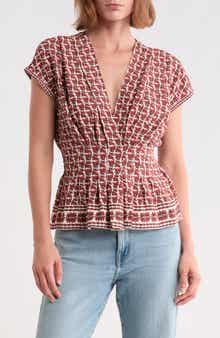 V-Neck Short Sleeve Pleated Top