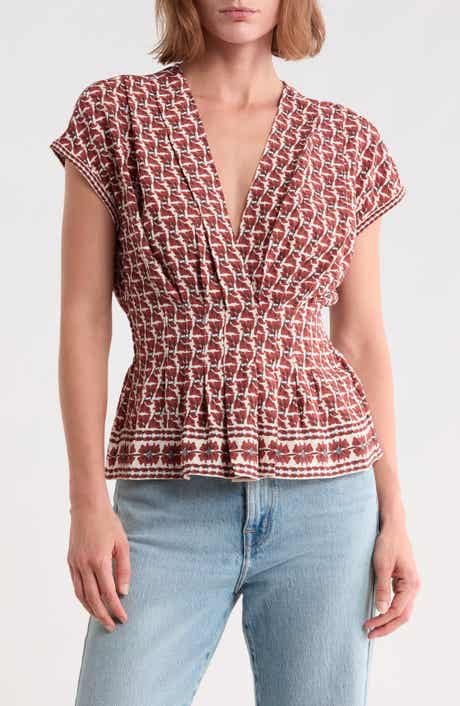 V-Neck Short Sleeve Pleated Top