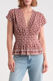 MAX STUDIO V-Neck Short Sleeve Pleated Top