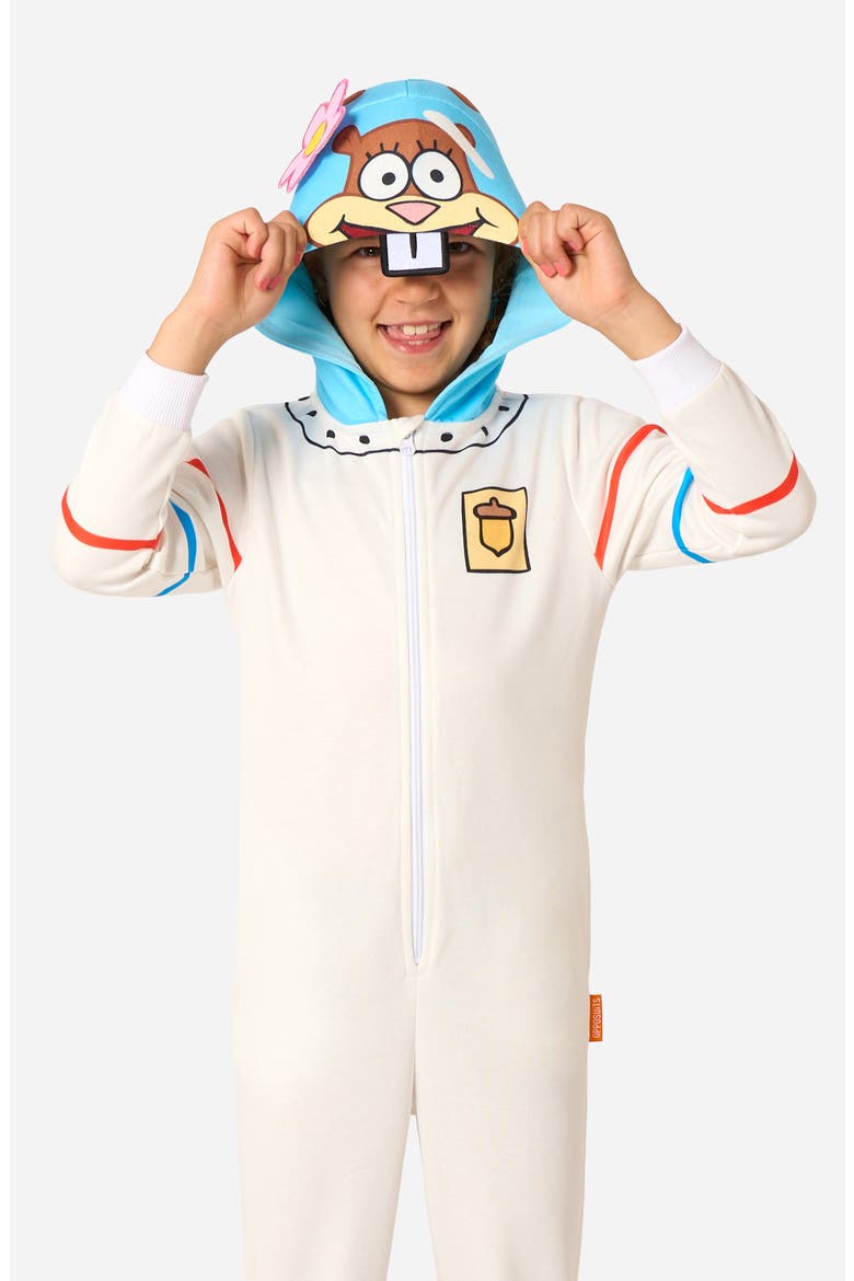 Kids' SpongeBob® Sandy One-Piece Hooded Jumpsuit, Alternate, color, WHITE