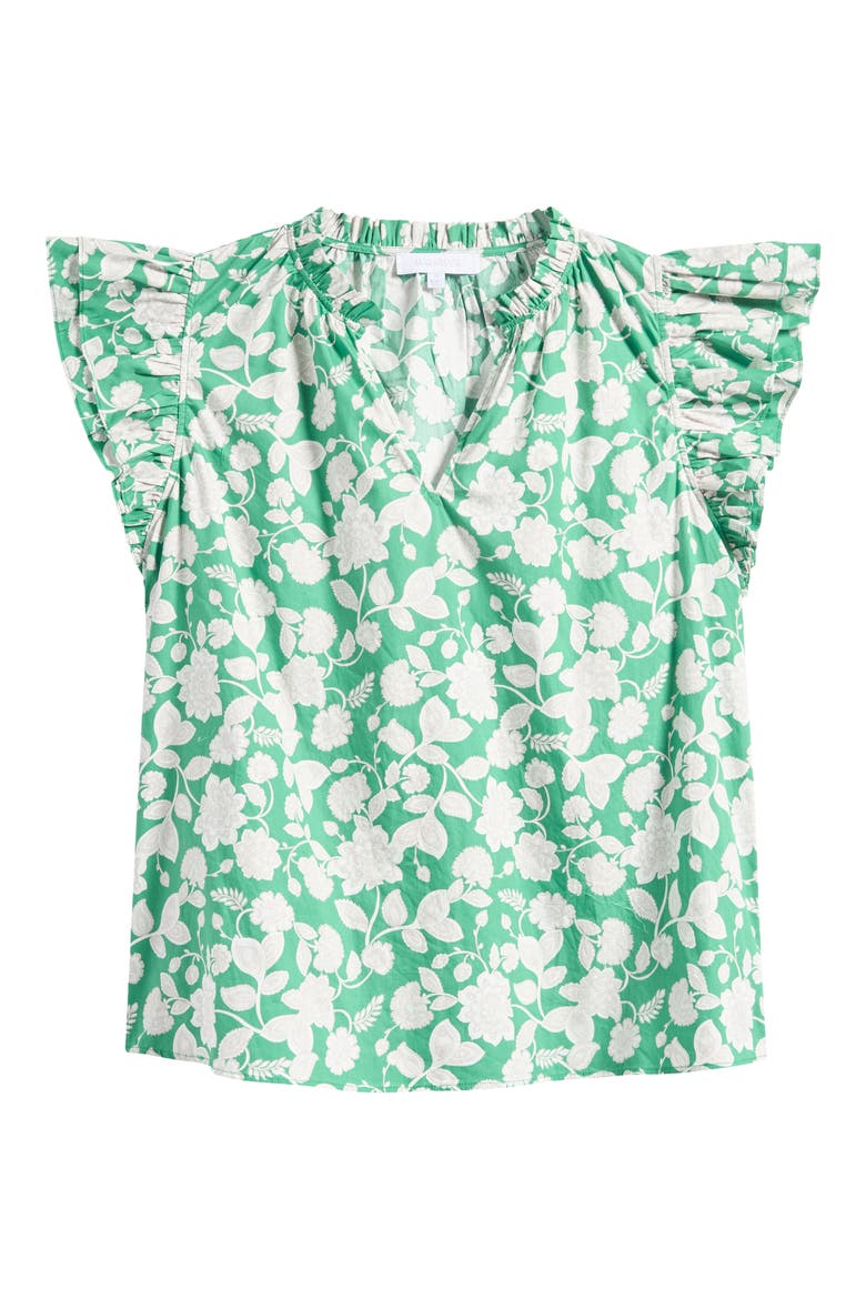 Baxley Risette Ruffle Floral Cotton Top, Main, color, GREEN-GREY