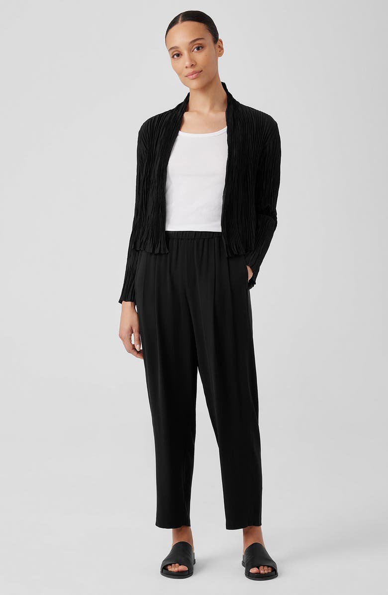 Eileen Fisher Pleated Open Front Silk Jacket, Alternate, color, Black